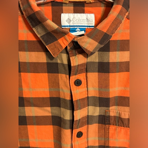 COLUMBIA Button Up Shirt Men's Size XL Plaid Checks Orange and‎ Brown - Picture 3 of 11
